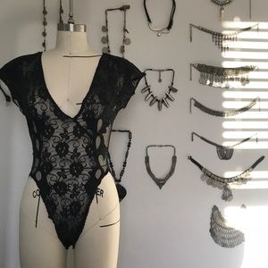 Vintage Natori Black Lace Bodysuit Cutout